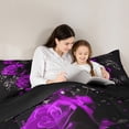 thumbnail image 5 of Manfei Dreamy Purple Flower Queen Comforter Set, Rose Floral Bedding Comforter Set, Romantic Anniversary Reversible Bedding Set, Ultra Soft Home Decor, 3pcs, 5 of 8