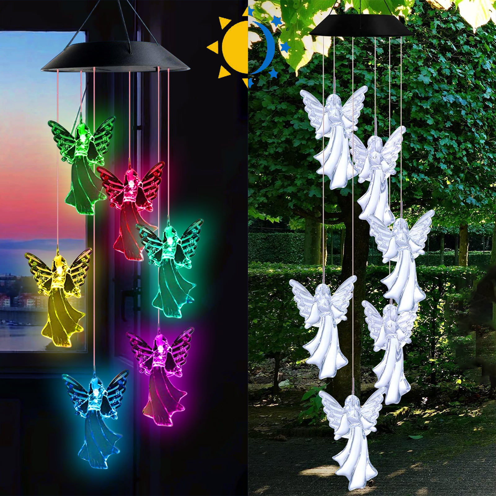 LED Color-Changing Power Solar Angel Wind Chimes Yard Garden Home Q2E0 