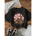 thumbnail image 1 of Illustrated Flower Design "The Best Miracles Take a Little Time" Letter Printed Short Sleeve Crew Neck T-Shirt - Casual, All Seasons, Regular Length, 1 of 6