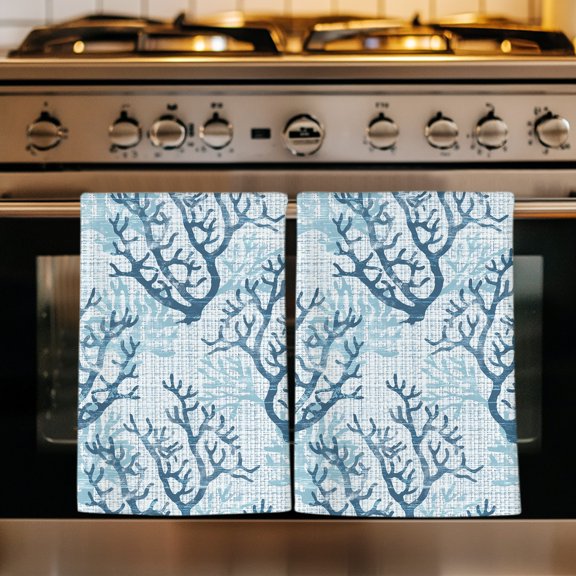 Blue Coral Coastal Kitchen Towels Set of 1, Summer Beach Nautical Ocean Sea Vintage Absorbent Dish Towels for Kitchen, Microfiber Hand Towel, Quick Drying Tea Towel for Cleaning Decorative Dishcloths