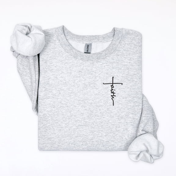 Christian Embroidery Faith Cross Inspirational Sweatshirt for Men and Women