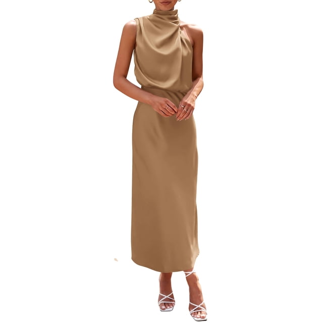 Vestido PRETTYGARDEN 2025 Verano Satén Maxi Sin Mangas XXL