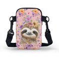 thumbnail image 2 of HELLHERO Sloth Flower Pattern Double Zipper Small Crossbody Purse 4.33"x1.97"x7.09" for Unisex Polyester, 2 of 10