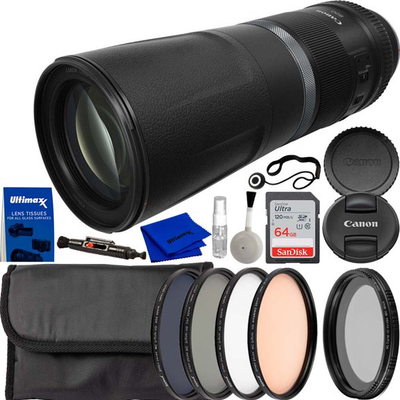Canon RF 800mm f/11 IS STM Lens & Starter Accessory Bundle. Includes: 64GB Ultra SDXC Memory Card, 4pc Filter Kit (UV, CPL, Warming, ND9), Variable Neutral Density Filter, Cleaning Kit, & Cap Keeper