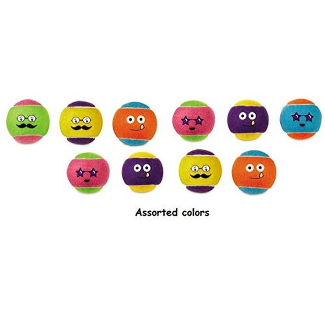 MPP Dog Tennis Ball Toys Fetch Double Sided Funny Face Bright Color 2.5" Bulk Packs (10)