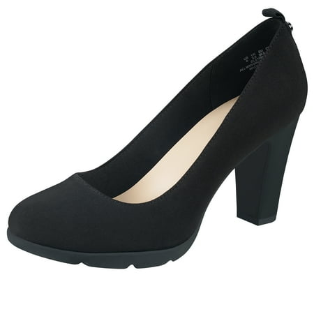 

JENN ARDOR Women Round Closed Toe 3 inch High Heels Chunky Heels Pumps