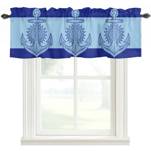 Retro Nautical Window Valance Curtain Anchor Pattern Rod Pocket Valance for Windows Short Curtain for Living Room, Bedroom & Kitchen Window Decor 42x12in