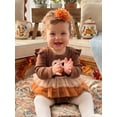 thumbnail image 4 of RUINIXCW Newborn Baby Girl Thanksgiving Outfit Fall Winter Turkey Romper Dress Clothes Long Sleeve Ruffled Tulle Patchwork Bodysuit Playsuit with Headband, 4 of 9