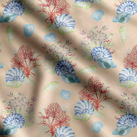 Soimoi Sea Shell Print, Silk Fabric, Decor Sewing Fabric by The Yard 42 Inch Wide,Decorative Fabric for Shirts Suits Ties, Tawny Brown