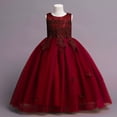 thumbnail image 5 of IBTOM CASTLE Kids Girls Flower Vintage Lace Princess Long Dress Tulle Pageant Formal Party Wedding Floor Dance Evening Gown 13-14 Years Wine Red, 5 of 7