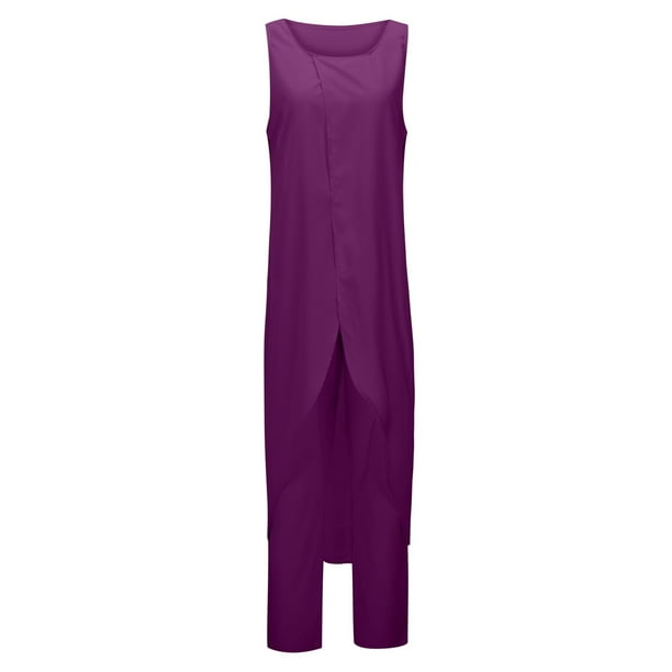 Conjunto informal de dos piezas sin mangas y cuello redondo para mujer: pantalones con diseño palazzo plisado fruncido, nylon/spandex, tallas S-XXXL, verano/playa.