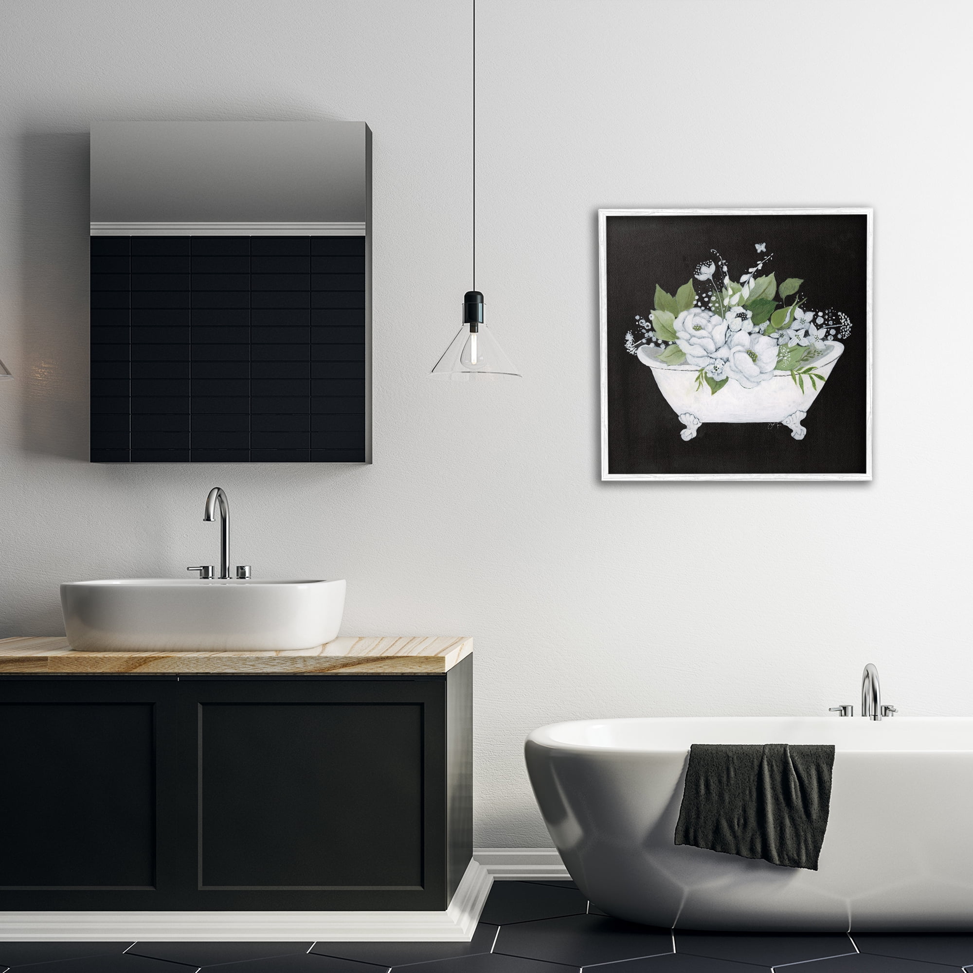 Stupell Industries Charming Floral Bathtub Typography Painting White Framed Art Print Wall Art, 24 x 24
