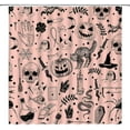 thumbnail image 2 of Spooky Halloween Shower Curtain Black Scary Cat Pumpkin Witchy Hand Moon Skull Candle Vintage Gothic Vintage Holiday Pink Fabric Bathroom Decor Curtain with Hooks, 2 of 3