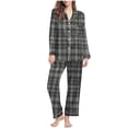 thumbnail image 2 of UAMVSH Womens 2 Piece Outfits Plaid Button Down Shirts and Wide Leg Pants Pajama Set Lapel Long Sleeve Comfy Nightwear, 2 of 5
