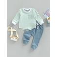 thumbnail image 3 of Douhoow Toddler Boy 2 Piece Outfit Long Sleeve Striped Sweatshirt Drawstring Pants Fall Clothes, 3 of 9