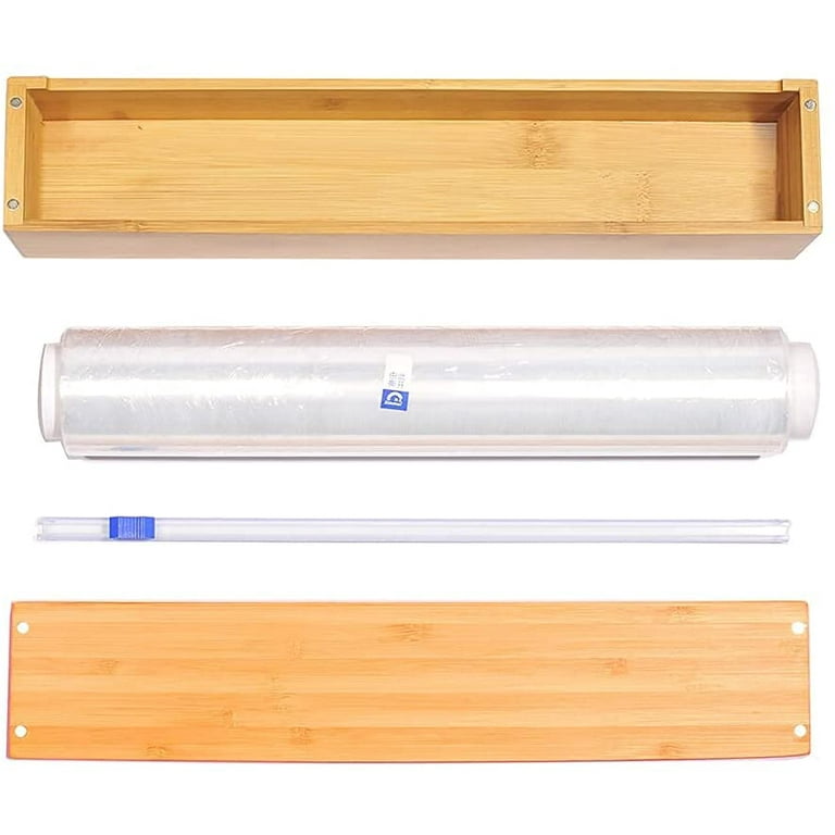 Bamboo Wood Plastic Wrap Dispenser With Slide Cutter Also For 12 Inch  Aluminum Foil, Parchment Paper, Cling Wrap Dispenser Sturdy And Reusable