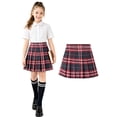 thumbnail image 2 of HILEELANG Little Girl School Uniform Pleated Scooter Skirt With Under Shorts Wine Black Red Plaid Elastic Waist Skirt 6-7 Years, 2 of 7