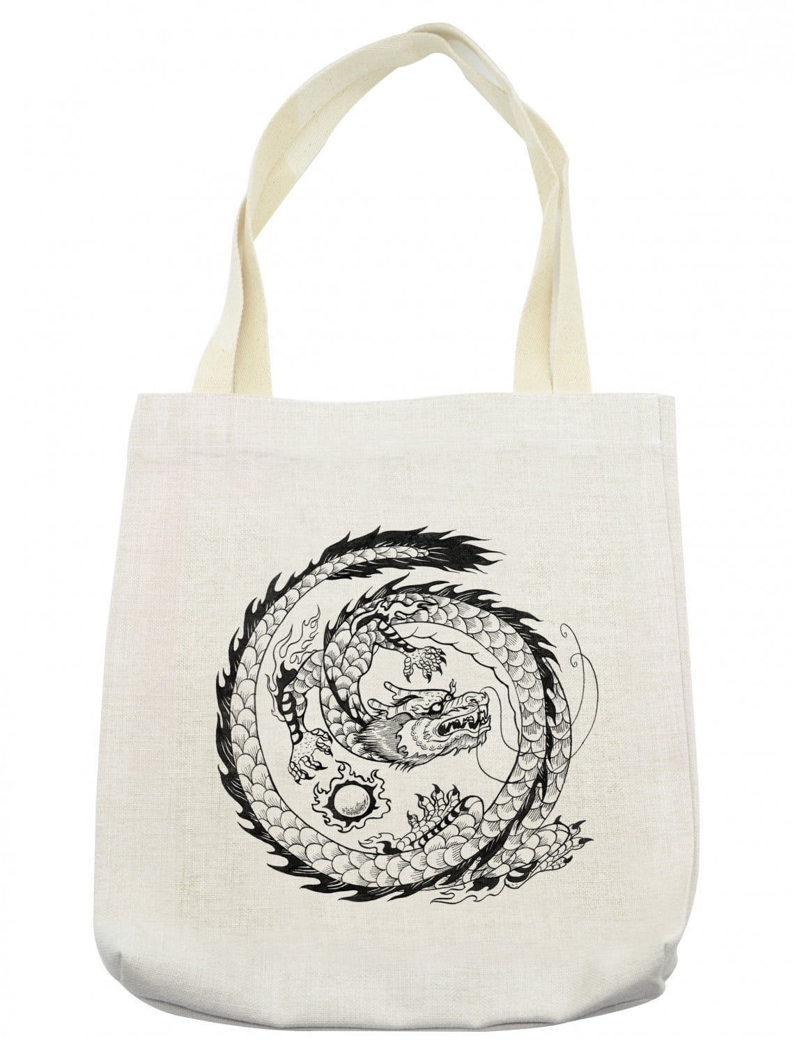 Dragon Tote Bag, Japanese Swirled Dragon Pattern Folk Heritage