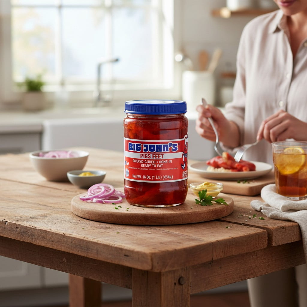 Big John's Pickled Pigs feet 16 oz,  Convenient Resealable Plastic Jar