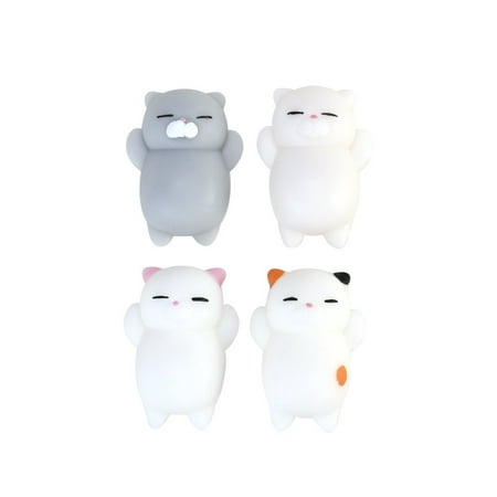 2019 New 4pcs Mini Mochi Squishy Cat Squeeze Toy Animal Stress Reliever Toys Slow Rising Healing