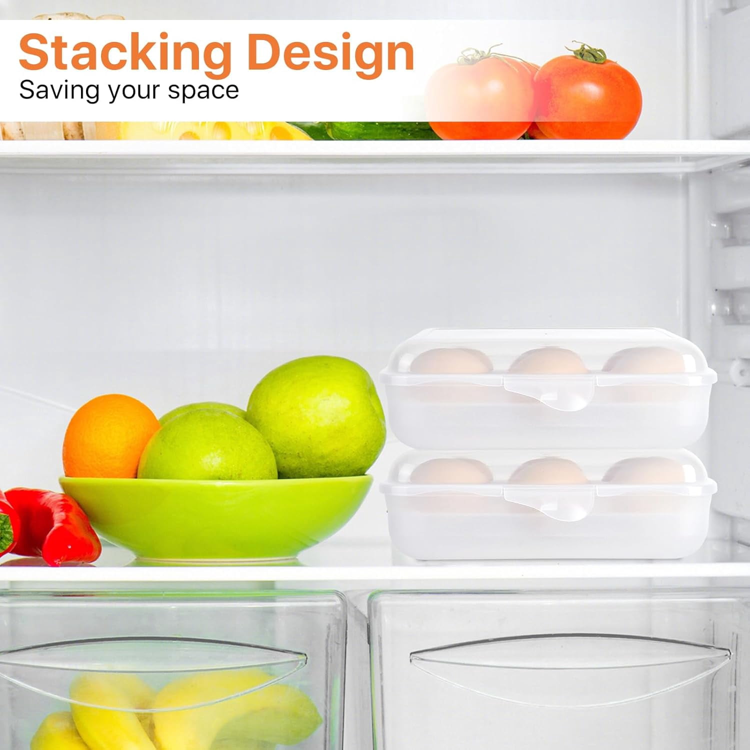 2 Pack 6 Grid Egg Container, Plastic Egg Holder for Fridge, Shockproof Leak-proof Egg Storage Box, Portable Egg Tray for Camping Picnic Hiking Travel Outdoor (Clear White)