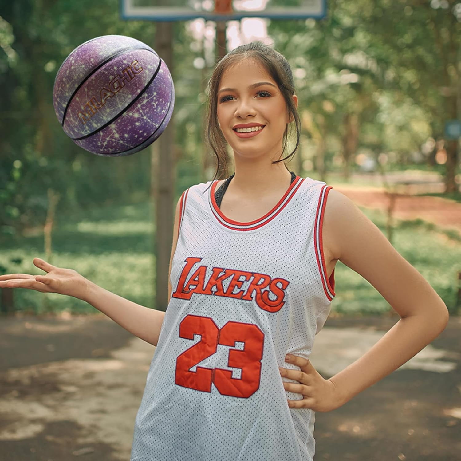 Basketball, Glow in the Dark Basketball, Glowing Composite Leather Luminous Basketball Gift for Youth, Men, Women, Indoor-Outdoor Night Basketball Size 7(29.5") / 6(28.5") / 5 (27.5") with Pump