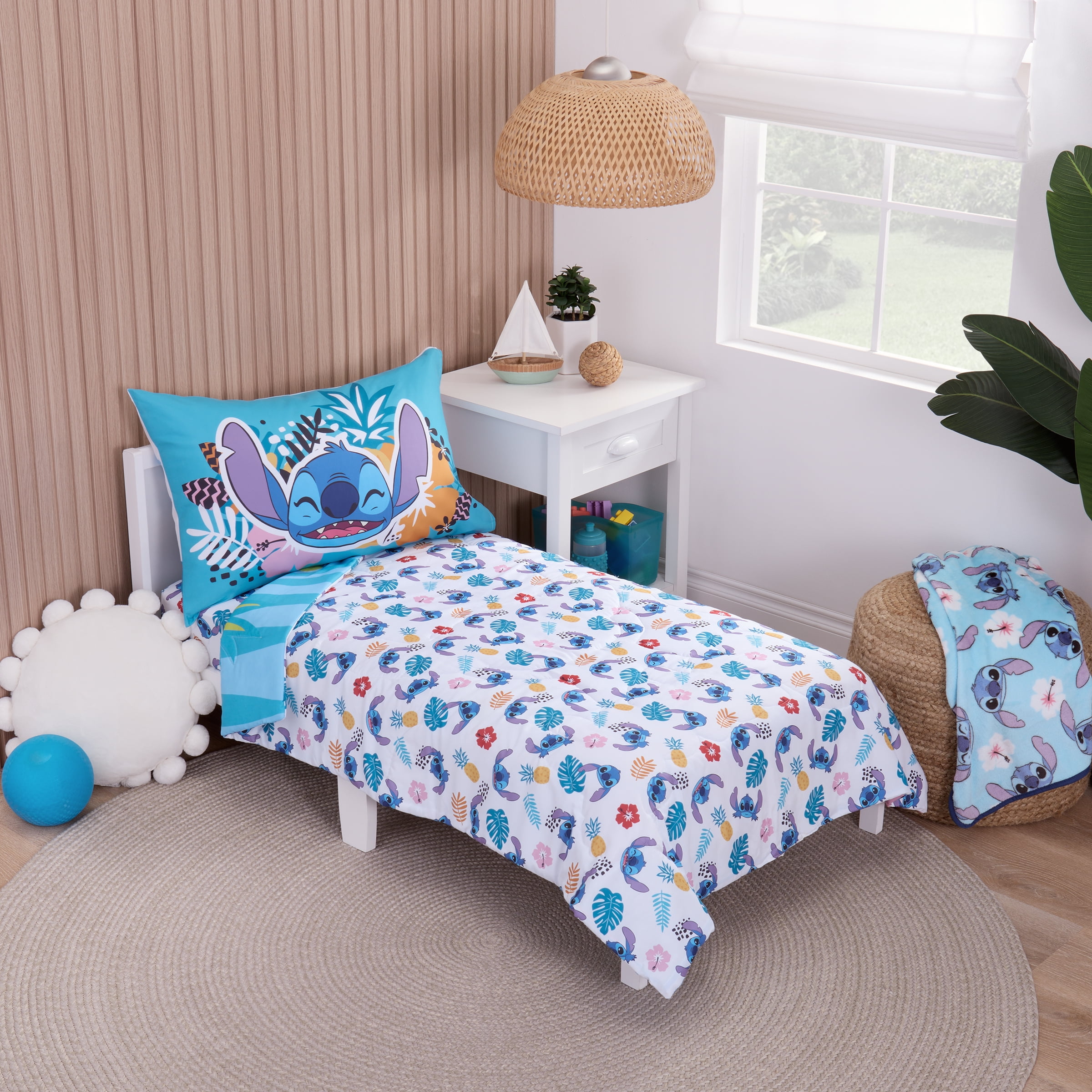 Disney Stitch 3-PC Toddler Bedding, Comforter, Fitted Sheet, Pillowcase, Blue, Turquoise, Toddler Child