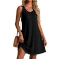 thumbnail image 3 of Women Casual Cotton Linen Sleeveless Crew Neck Plain Maxi Dress Ruffle Shift Dress Flowy Beach Summer Long Tank Loose and Comfortable by Awwp Black M, 3 of 3