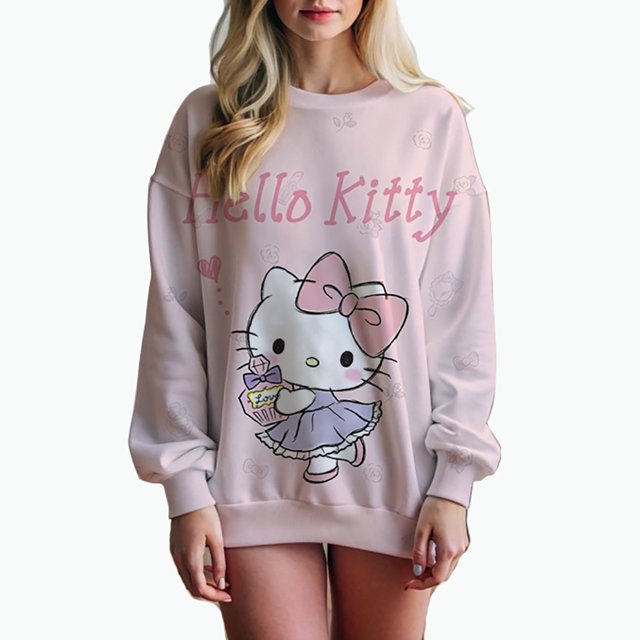 Sudaderas y sudaderas para mujer Sudaderas con estampado lindo de Hello Kitty Sudaderas de otoño y primavera Sudaderas con capucha de manga larga Harajuku de otoño y primavera
