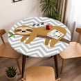 thumbnail image 2 of Cartoon Sloth Tree Branch Round Fitted Tablecloth with Elastic Edge,Waterproof Table Cloth Fits Tables Up to 55"-60",Wipeable Washable Table Cover for Indoor Outdoor,Gray Chevron Stripe Animal, 2 of 9