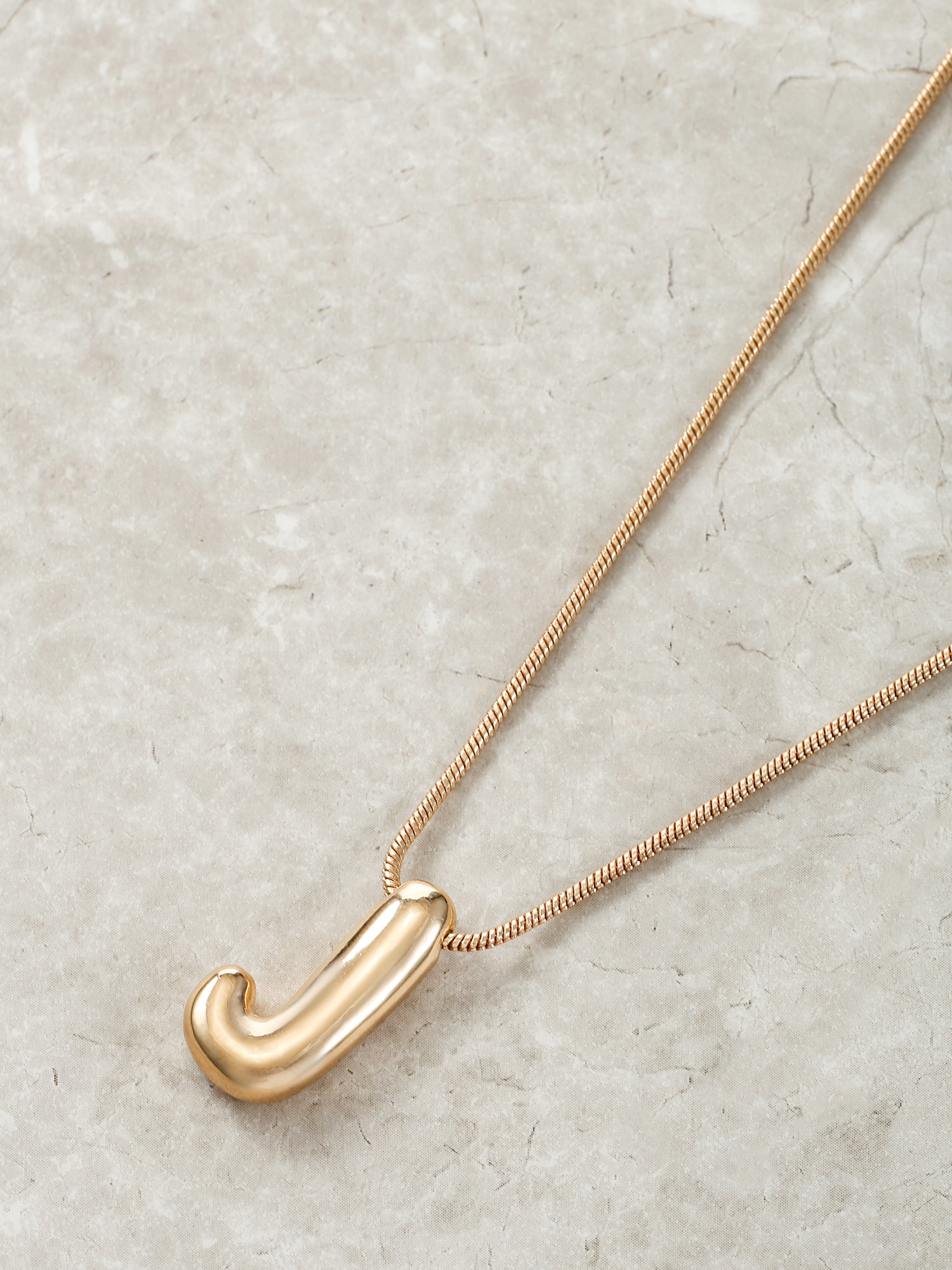 No Boundaries Goldtone Initial Bubble Letter Necklace, 1 Piece, Letter J