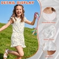 thumbnail image 5 of ZIATUBLE4S Pastel Floral Bow Print Girls Summer Romper Ruffle Cap Sleeves One-Piece Short Jumpsuit Soft Comfort Kids Casual Playsuit with Pockets for 5-6 Y, 5 of 6