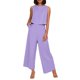 thumbnail image 1 of Conjunto de dos piezas de lino de color liso para mujer: top corto sin mangas con botones y pantalones de pierna ancha, tejido transpirable para el verano, 1 of 8