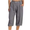 thumbnail image 1 of VEKDONE Womens Cotton Linen Capris Pants Dark Gray M, 1 of 9