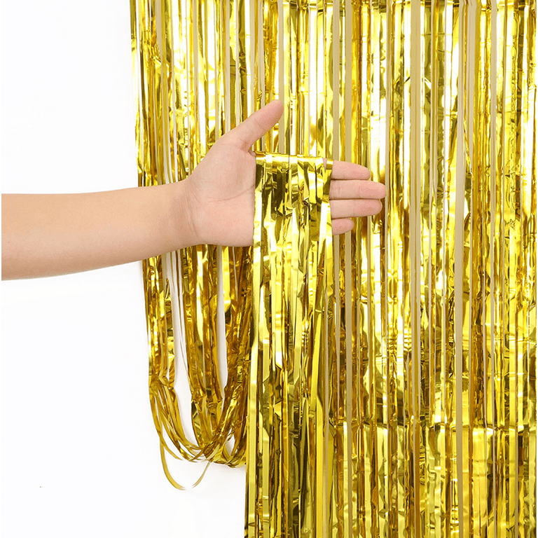 Gold Foil Curtain Backdrop - 3x8 Feet, Pack of 2 | Metallic Gold Fringe  Curtain Backdrop | Gold Foil Fringe Curtain | Gold Streamer Backdrop for