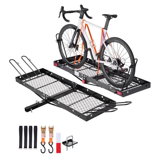 VEVOR Hitch Cargo Carrier with Bike Racks, 62" x 20" x 3" Hitch Mount Cargo Carrier for 2 Mountain Bikes, 500LBS Capacity High-Strength Steel Rear Luggage Basket Fits 2" Receiver for SUVs Pickups