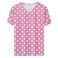 thumbnail image 5 of QQAMB Women's T-Shirts Plus Size V-Neck Novelty Printed Short Sleeve Casual Loose Summer Trendy Lightweight Blouse T-Shirts Pink 2XL, 5 of 5