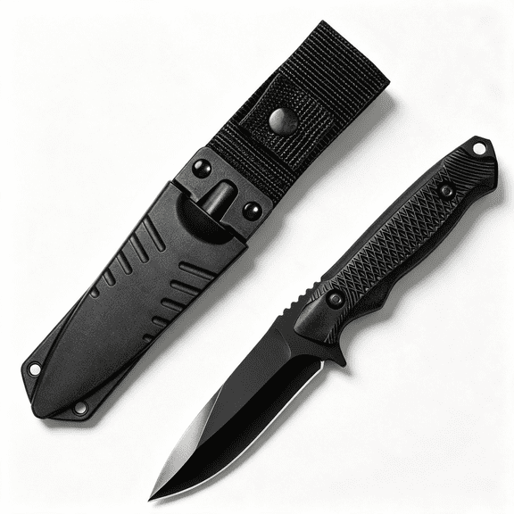 Plys Black Fixed Blade Outdoor Camping Knives, Full Tang Survival Tactical Knife with Sheath, Hunting Essentials for Men