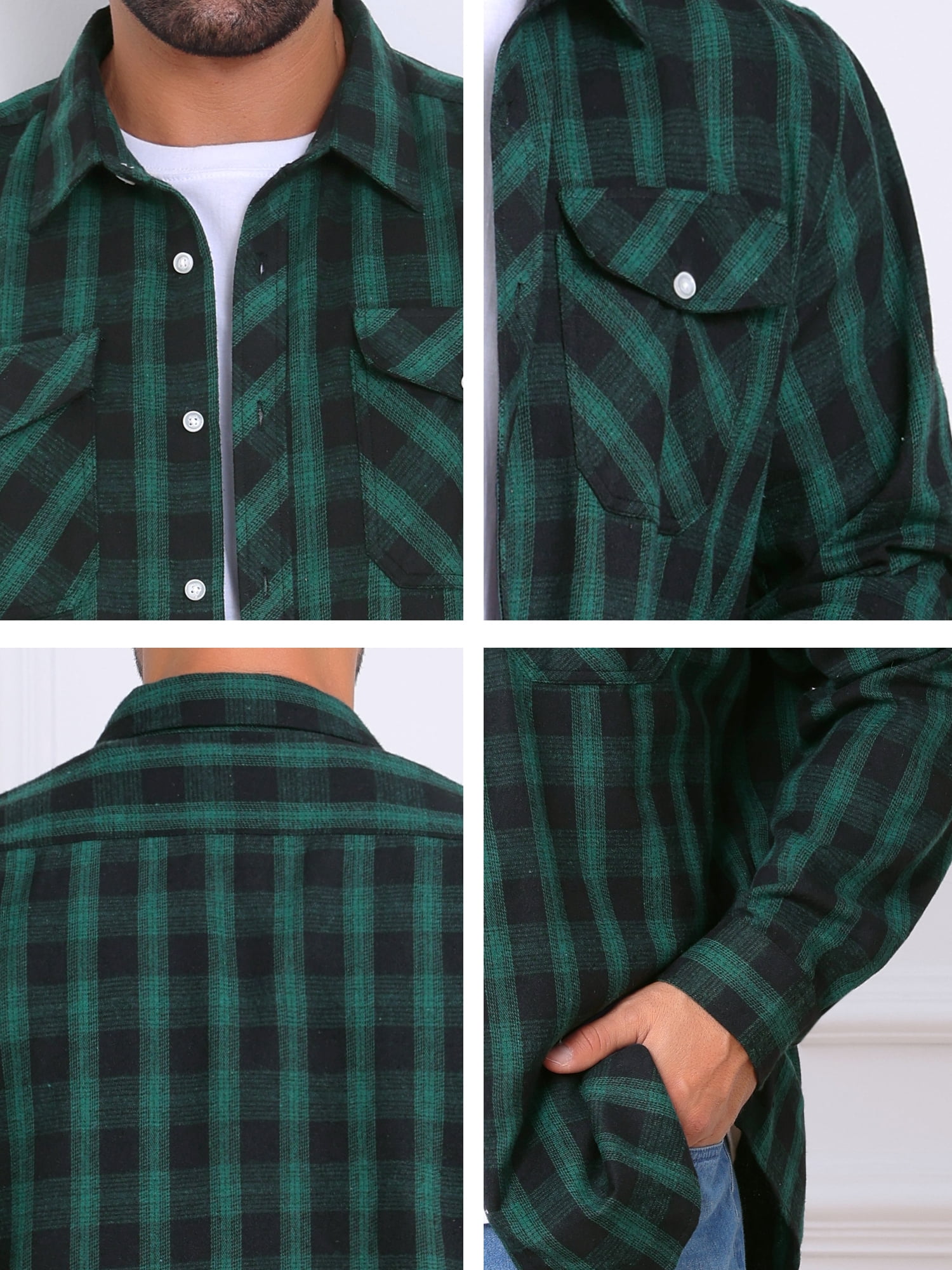DARING DIVA Men's Contrast Color Slim Fit Long Sleeved Button Down Shirts L Black Green