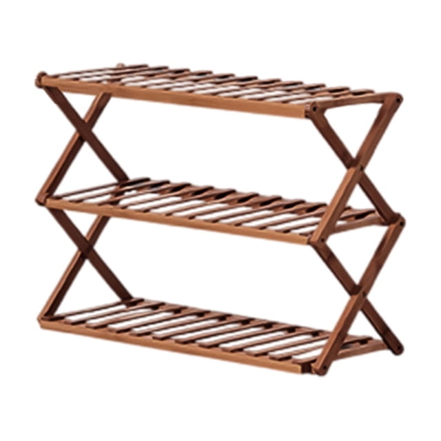 A6 3 Tier Foldable Shoe Rack For Entryway Space Saving Storage Shelf No Assembly Required Wooden Shoe Organizer For Dorm Home Closet #855N2
