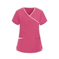 thumbnail image 3 of Asxite Womens Short Sleeve V Neck Uniform Nurse Top Hot Pink L, 3 of 5