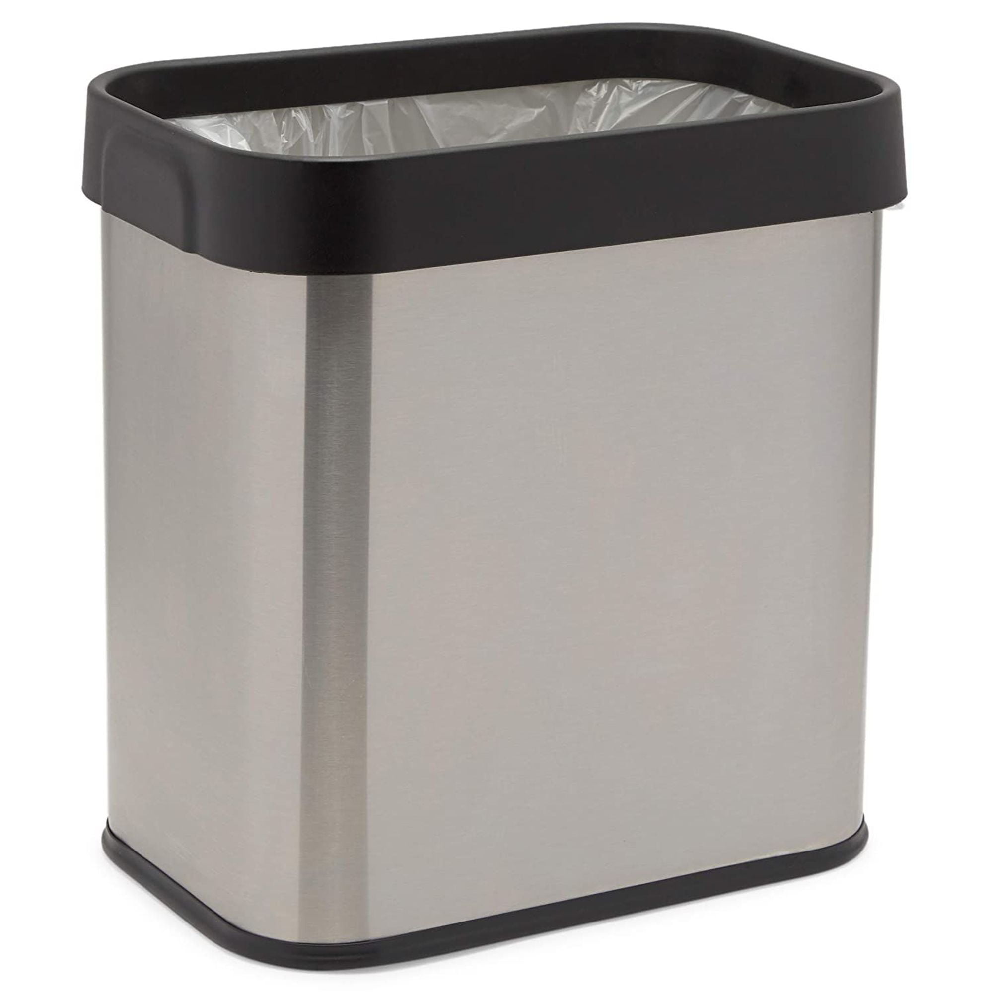 Stainless Steel Rectangle Open Trash Can, 2.5 Gallon Silver Garbage Can Rectangle Stainless Steel Garbage Can