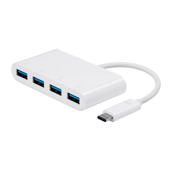 Monoprice USB-C to 4 Port USB-A 3.0 Adapter - White, Portable, Reversable Design, & Data Transfer Speeds Up To 5Gbps - Select Series