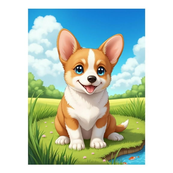 Diamond Art Kit for Adults, Cute Corgi Cartoon Puppy Landscape Diamond Painting for Adults Beginners, 5D DIY Diamond Art Painting Kits, Colorful Diamond Painting Craft for Home Decor 12x16