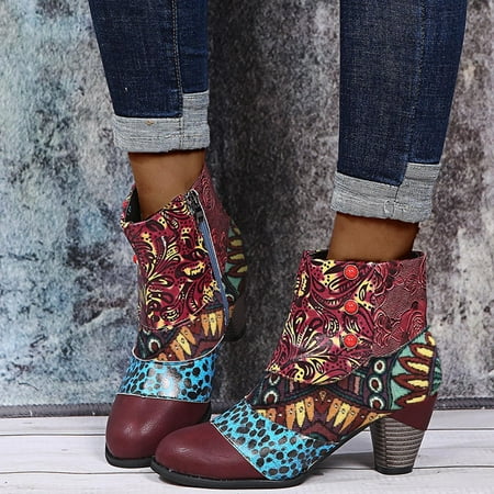 

Fashion Women s Shoes Breathable Chunky High Heels Retro Zipper Short Boots Note Please Buy One Or Two Sizes Larger