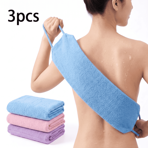 ROSEXIXI 3pcs Back Scrubber For Shower 17.7×7.9in Elastic Nylon Mesh Skin Exfoliator Dual-Handled Quick Drying