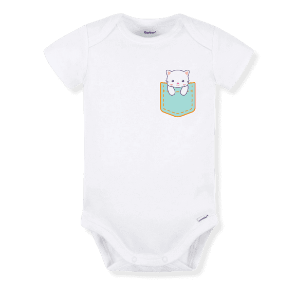Cute Cat Baby Bodysuit, Toddler & Kids T-Shirt, Soft Cotton Outfit, Baby Shower Gift 0-3m White