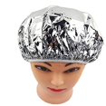 thumbnail image 4 of Gorro de ducha con aislamiento térmico de papel de aluminio Gorro de baño elástico para mujer Peluquería Baño -2pes Plata / dorado, 4 of 5