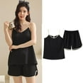 thumbnail image 2 of AWZXDE Women's Summer Solid Color Sleeveless Camisole Top Loose Shorts Pajama Set Sleepwear Loungewear Black,One Size, 2 of 4