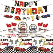 Race Car Party Pack - Complete set of 173 pieces for a thrilling birthday celebration! Includes themed tablecloth, banner, plates, napkins, and more. Perfect for kids who love cars!
